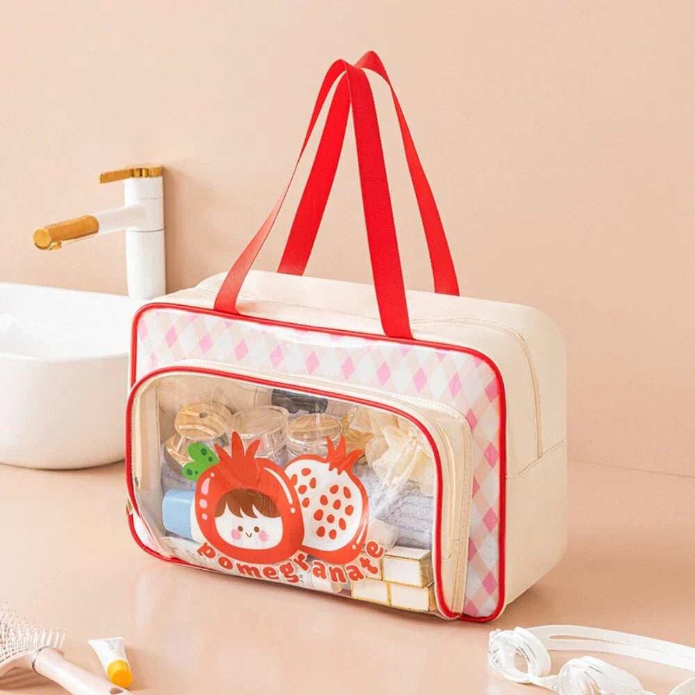 Large Waterproof Travel Duffel Bag | Cute Cartoon Storage Tote with Transparent Pocket | Random Color