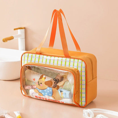 Large Waterproof Travel Duffel Bag | Cute Cartoon Storage Tote with Transparent Pocket | Random Color