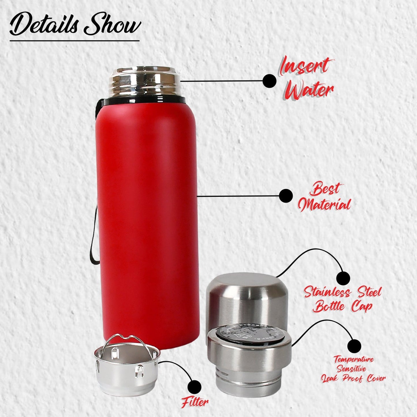 Stainless Steel Water Bottle, Fridge Water Bottle, Stainless Steel Water Bottle Leak Proof, Rust Proof, Cold & Hot Thermos steel Bottle| Leak Proof | Office Bottle | Gym | Home | Kitchen | Hiking | Trekking | Travel Bottle (Approx 600ML) Your Brand