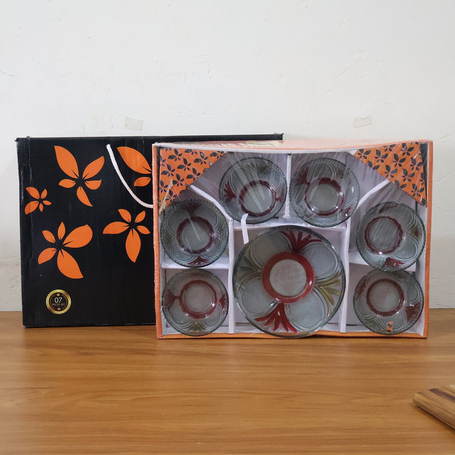 Rose glass Multipurpose Pudding / Dessert / Ice Cream Bowl Set for Home use, Home & Kitchen Serving Bowl for Sundae, Sweets, Snacks, Fruit, Pudding, Nuts or Dip, Serving Bowls 6 Medium & 1 Big Bowl (Set of 7 pc)