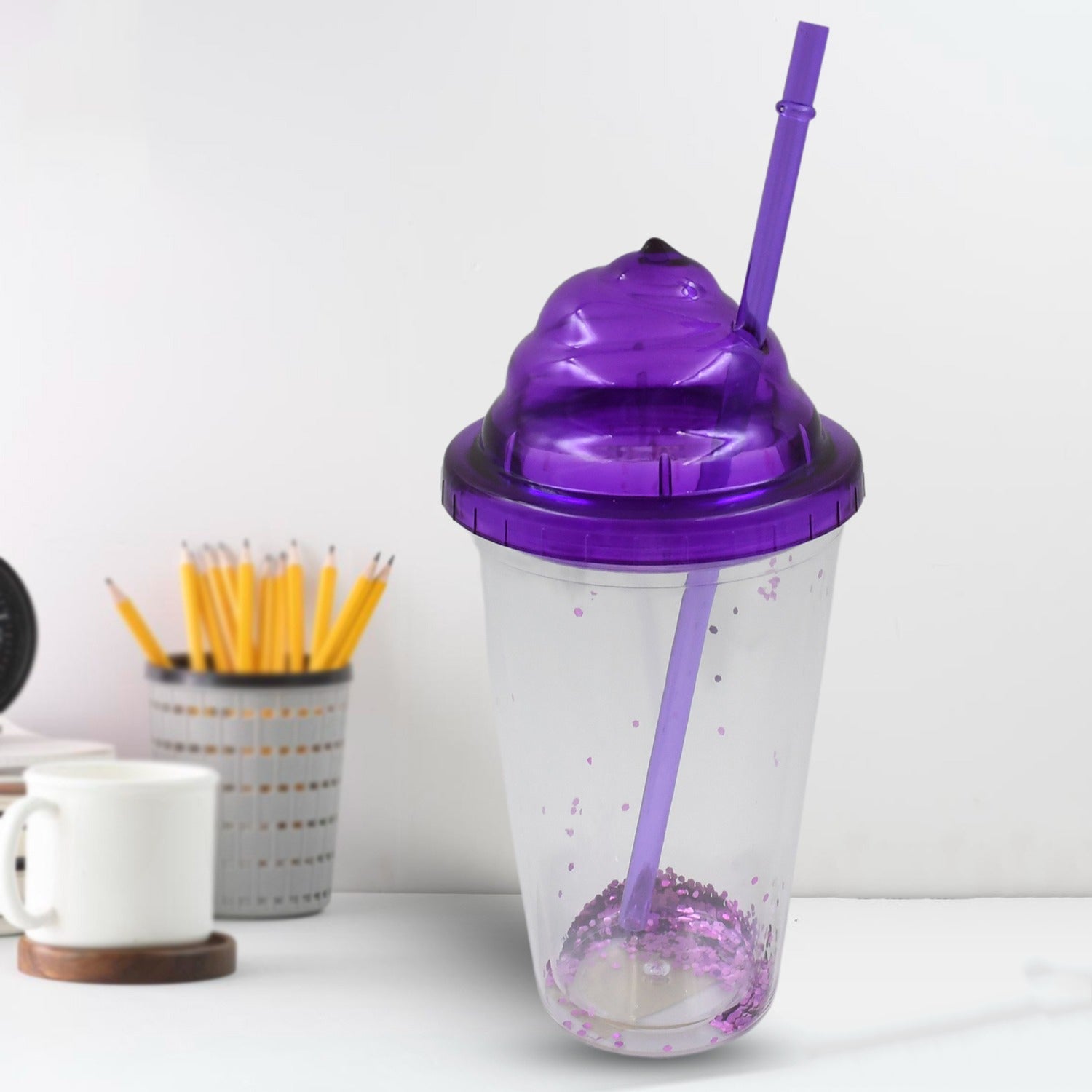 High Quality Plastic Creative Cold Drink Cup / Tumble, Reusable Tea Coffee Tumbler with Lid and Straw, Double Wall Plastic Drinking Sport Bottle, Travel Tumbler (1 Pc / Mix Color) Your Brand