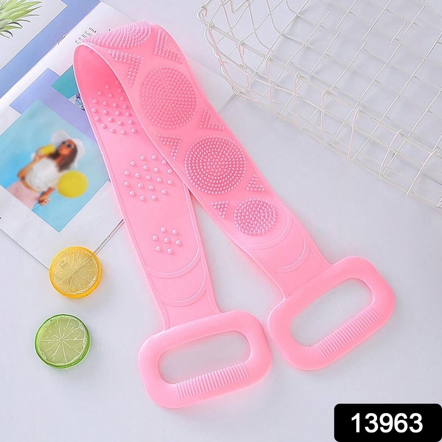 Silicone Body Back Scrubber Double Side Bathing Brush for Skin Deep Cleaning Massage, Dead Skin Removal (122 Gm | medium Size /1pc) Your Brand