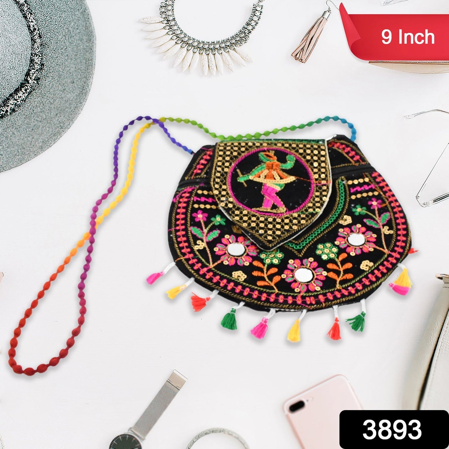 9 inch Handcrafted Cotton Embroidered Shoulder Bag for Girls & women (1 Pc) Your Brand
