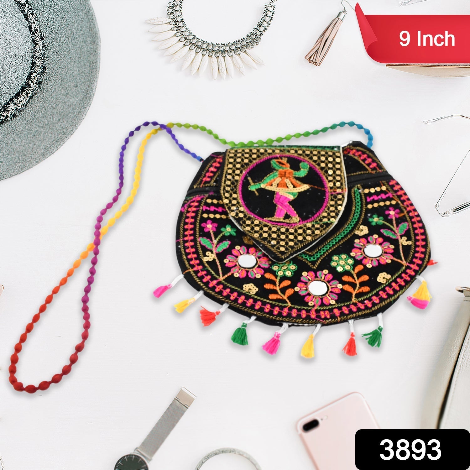 9 inch Handcrafted Cotton Embroidered Shoulder Bag for Girls & women (1 Pc) Your Brand
