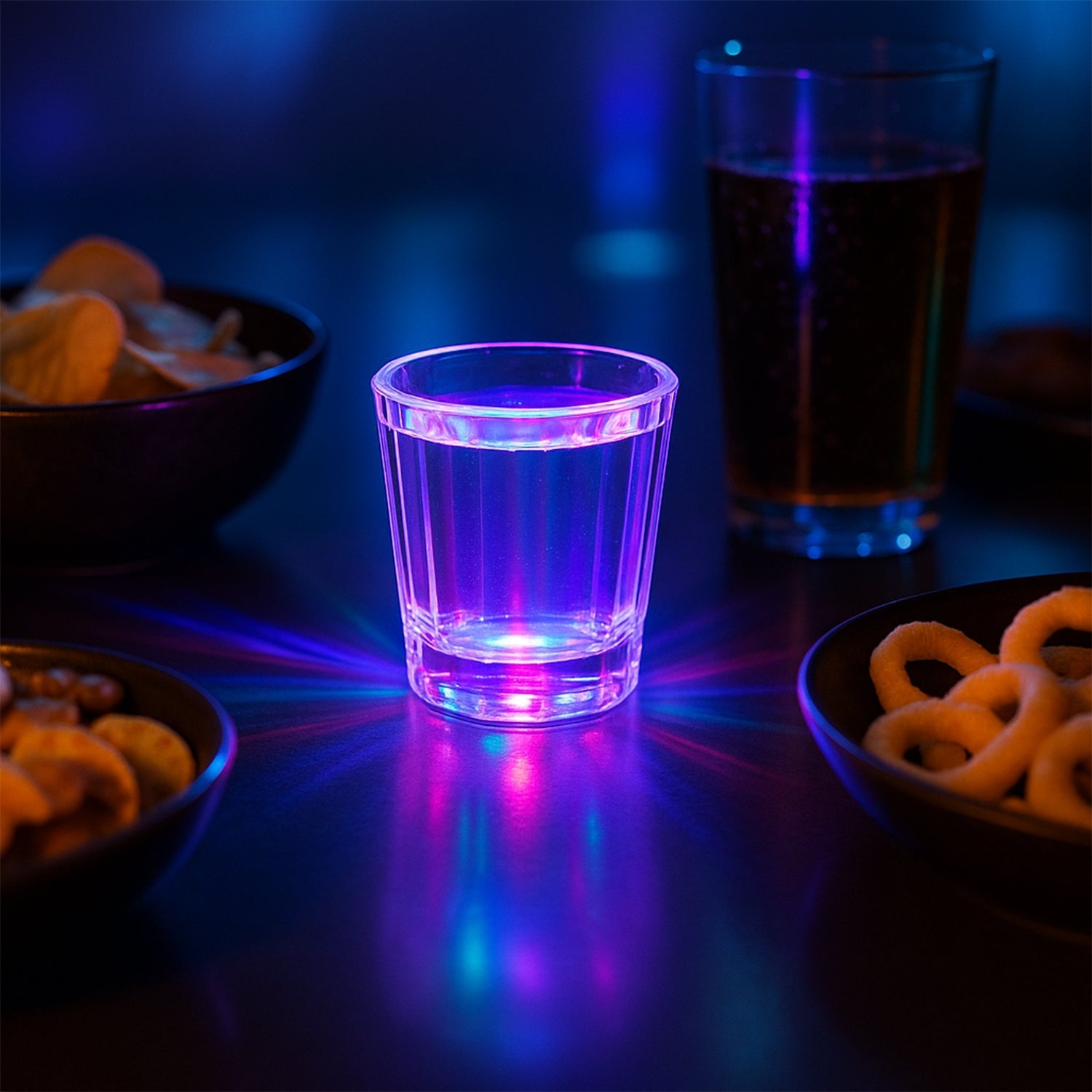 Glow-in-the-dark LED shot glass set for party décor