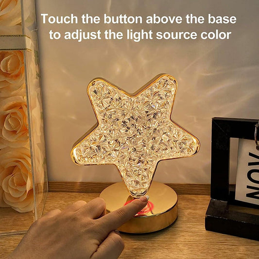 12571 Star Shape Crystal Diamond Lamp Cordless Luxury Lamp With Usb Rechargeable 3-way Dimmable  Touch Control Decorative Nightstand Lamp For Bedroom Living Room Party Restaurant Decor (1 Pc ) Wukusy