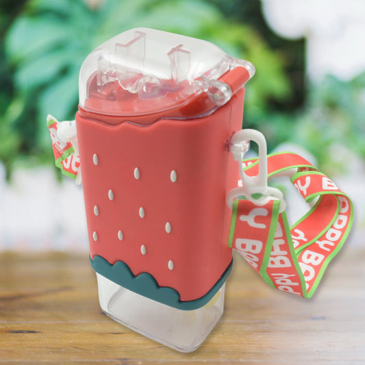 12555 Portable Cute Water Bottle For Kids Unique Ice Cream Shape Water Cup Popsicle Shaped Plastic Kettle With Straw Adjustable Shoulder Strap Bpa Free Leakproof (300 Ml) Wukusy
