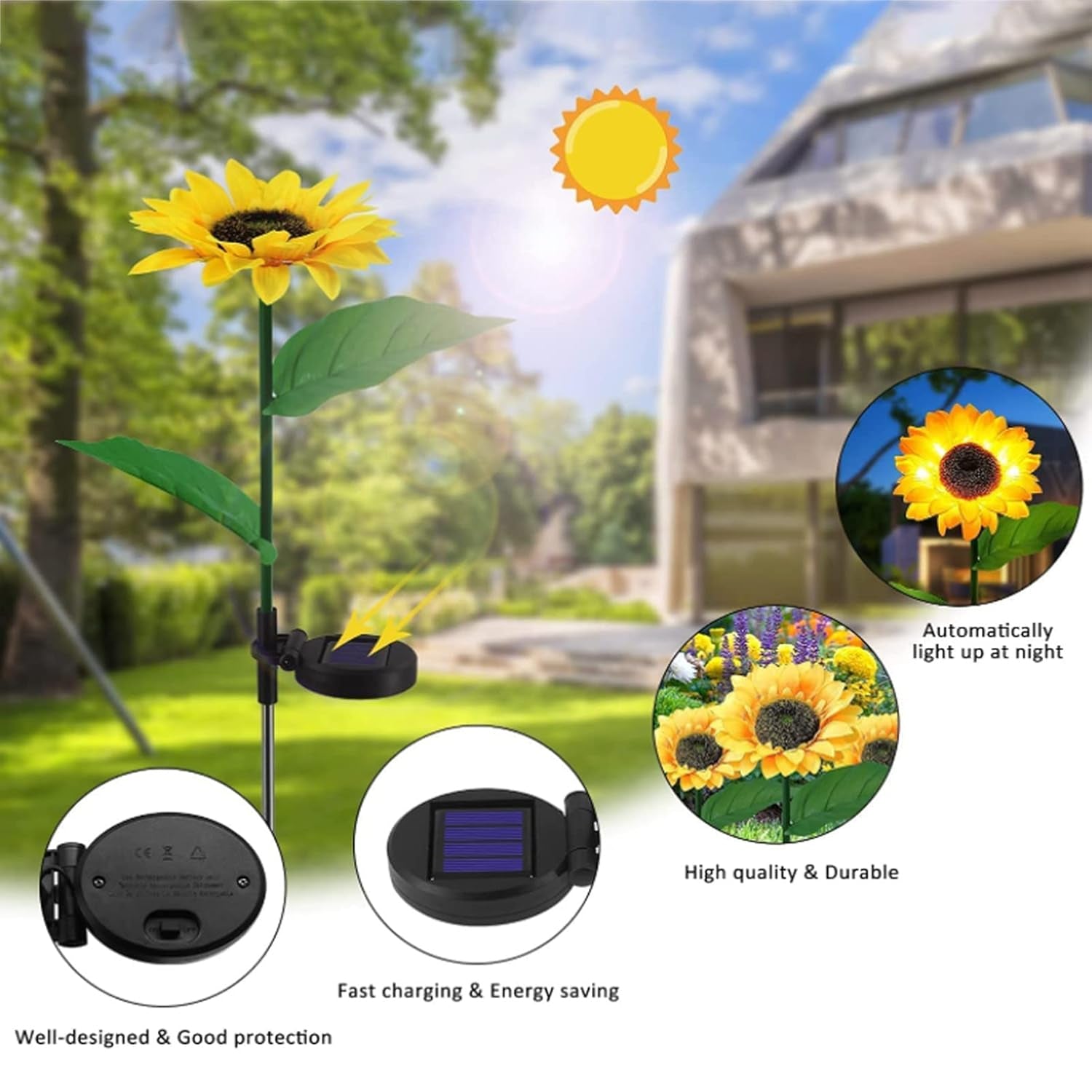 Sunflower Solar Led Lights Warm White Garden Light (1 Pc) Wukusy