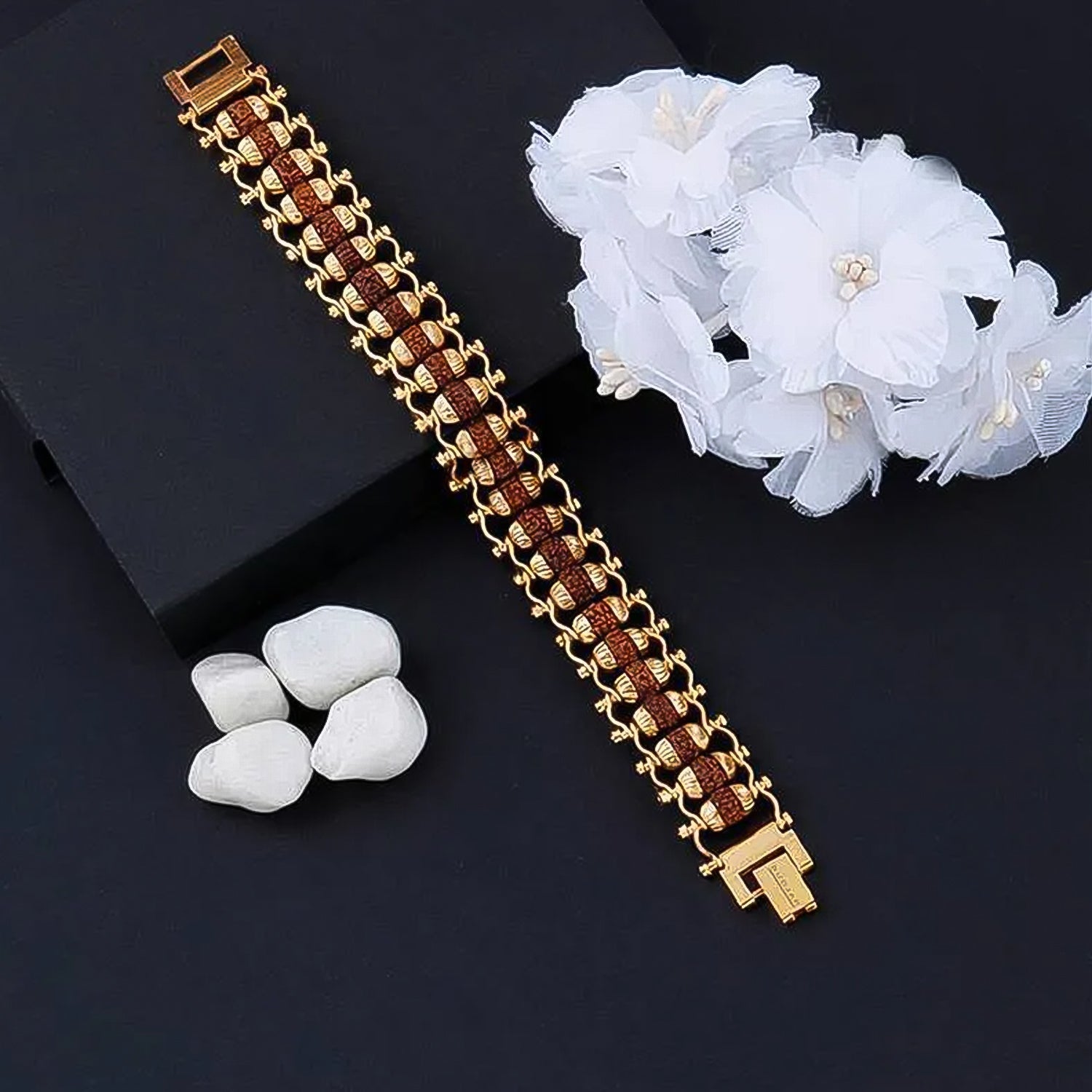 Rudraksha Rakhi For Brother  Golden Modern Rudraksha Bracelet Rakhi (1 Pc) Wukusy