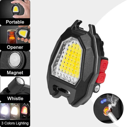 4543 Portable Triangular Shaped Emergency Camping Flashlight With Cigarette Lighter Lumens Rechargeable Waterproof Portable Led Light Camping Keychain 6lighting Modes With Strong Magnet 3 Color Lighting For Travel Camping Walking Wukusy